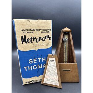 Vintage Seth Thomas De Maelzel Walnut Wood Keywound Metronome Original Box EUC